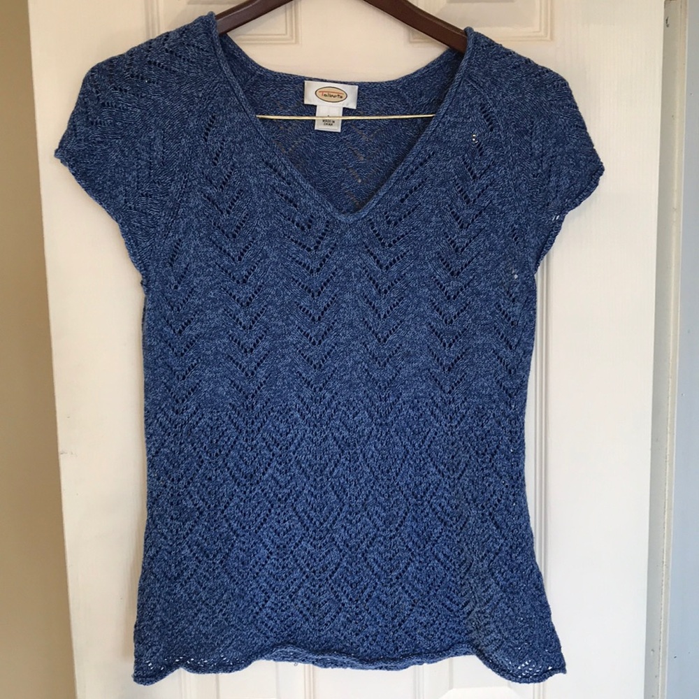 Blue Talbots crochet style sweater cover up